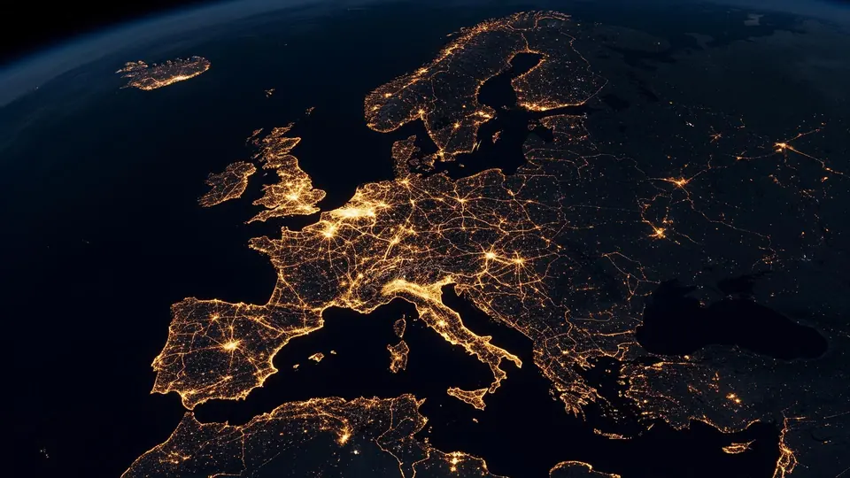 Satellite view of Northern Europe at night representing Key Solutions Nordic presence